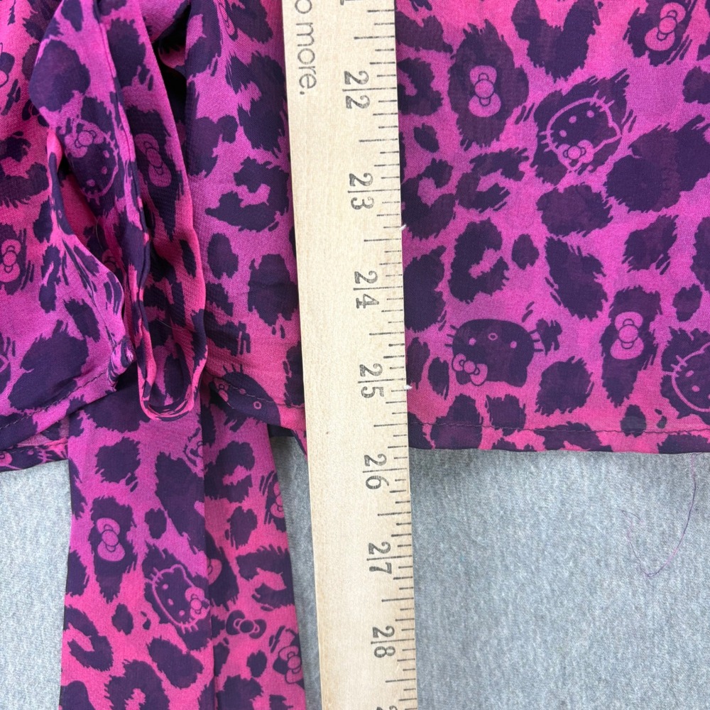 Hello Kitty Top Womens XL Pink Purple Leopard Print Tie Front Chiffon Layering - Picture 6 of 8